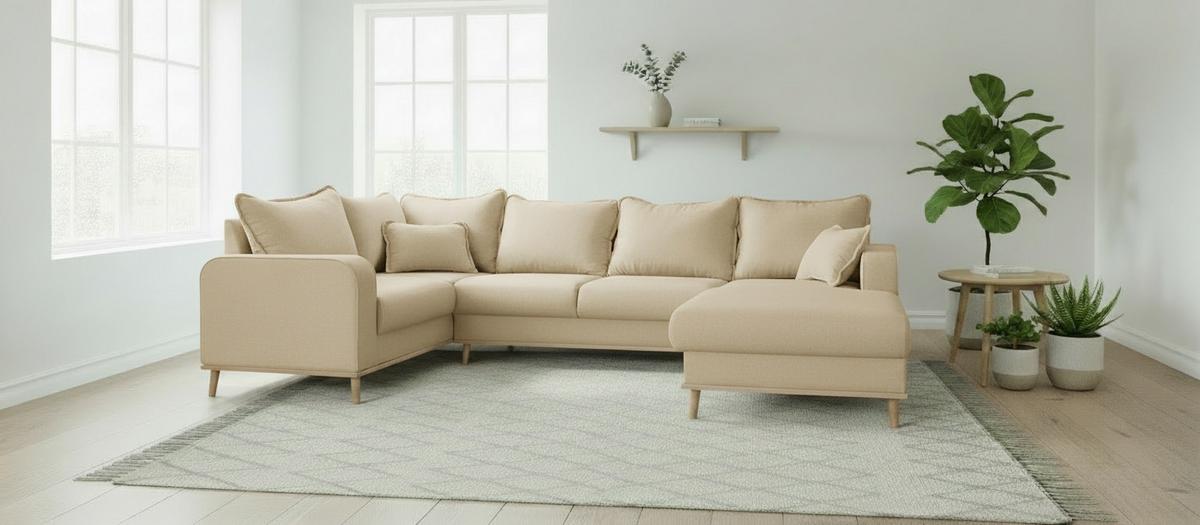 Wohnlandschaft Beata Sandfarben U: 167x296x170 Cm - Sandfarben/Wengefarben, Design, Textil (167/296/170cm) - Livetastic