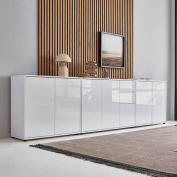 Sideboard Mailand 6 B: 263,5 cm Weiß - Weiß Hochglanz/Anthrazit, MODERN, Holzwerkstoff (263,5/86/33cm) - MID.YOU