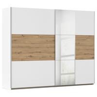 Schwebetürenschrank Mit Spiegel 261cm, Weiß/Eiche - Klar/Weiß, KONVENTIONELL, Holzwerkstoff (261/210/59cm)