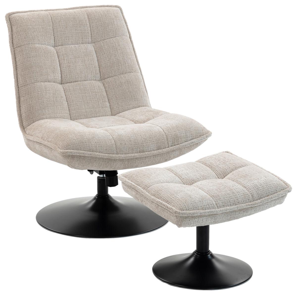Relaxliege Kairo Creme Sitzfläche drehbar, B: 71 cm - Creme/Schwarz, MODERN, Holz/Textil (71/88/89cm)