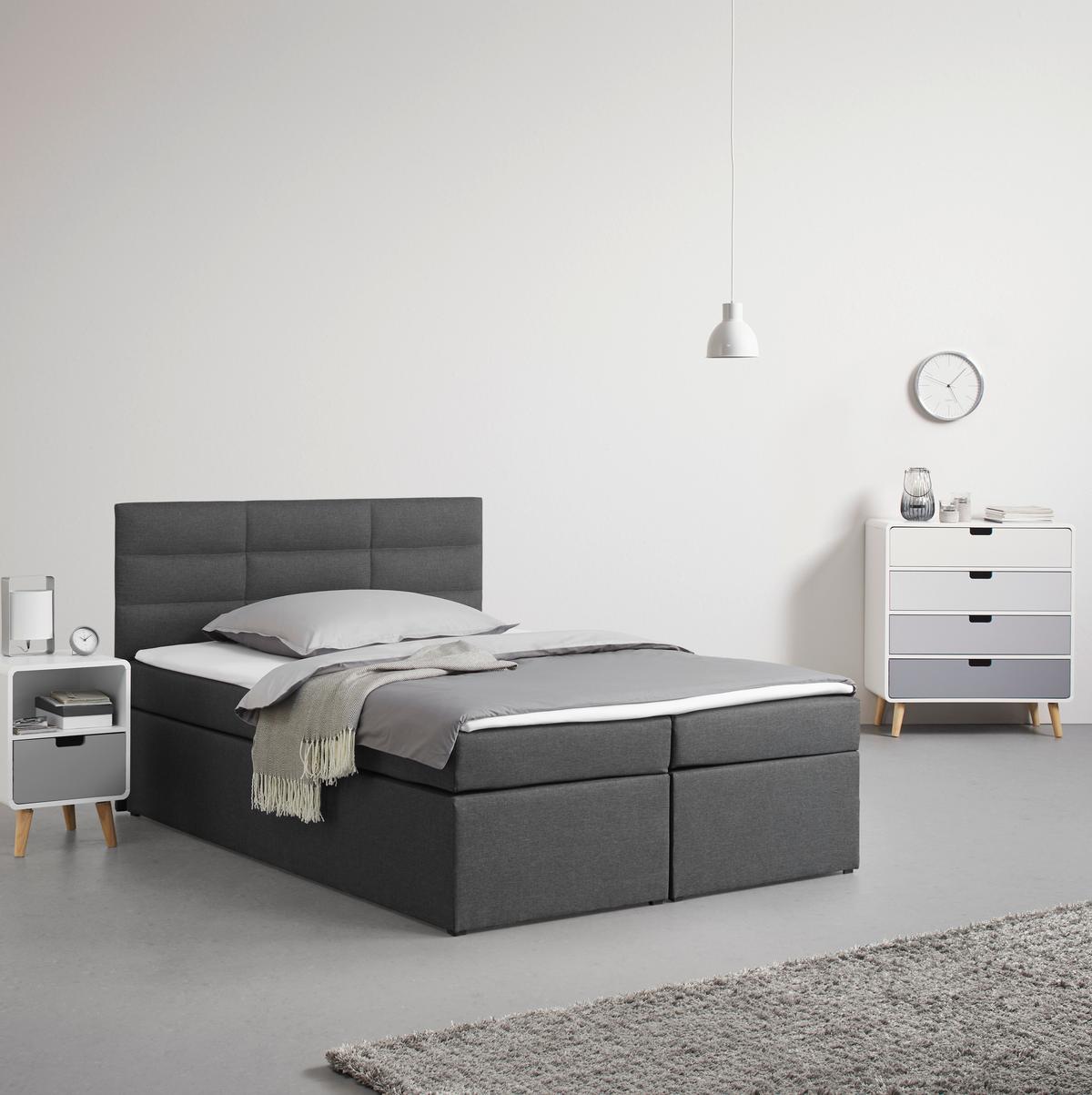 Manželská boxspring posteľ Lisa, 140x200, sivá - čierna/tmavosivá, Modern, drevo/kompozitné drevo (140/200cm) - Bessagi Home