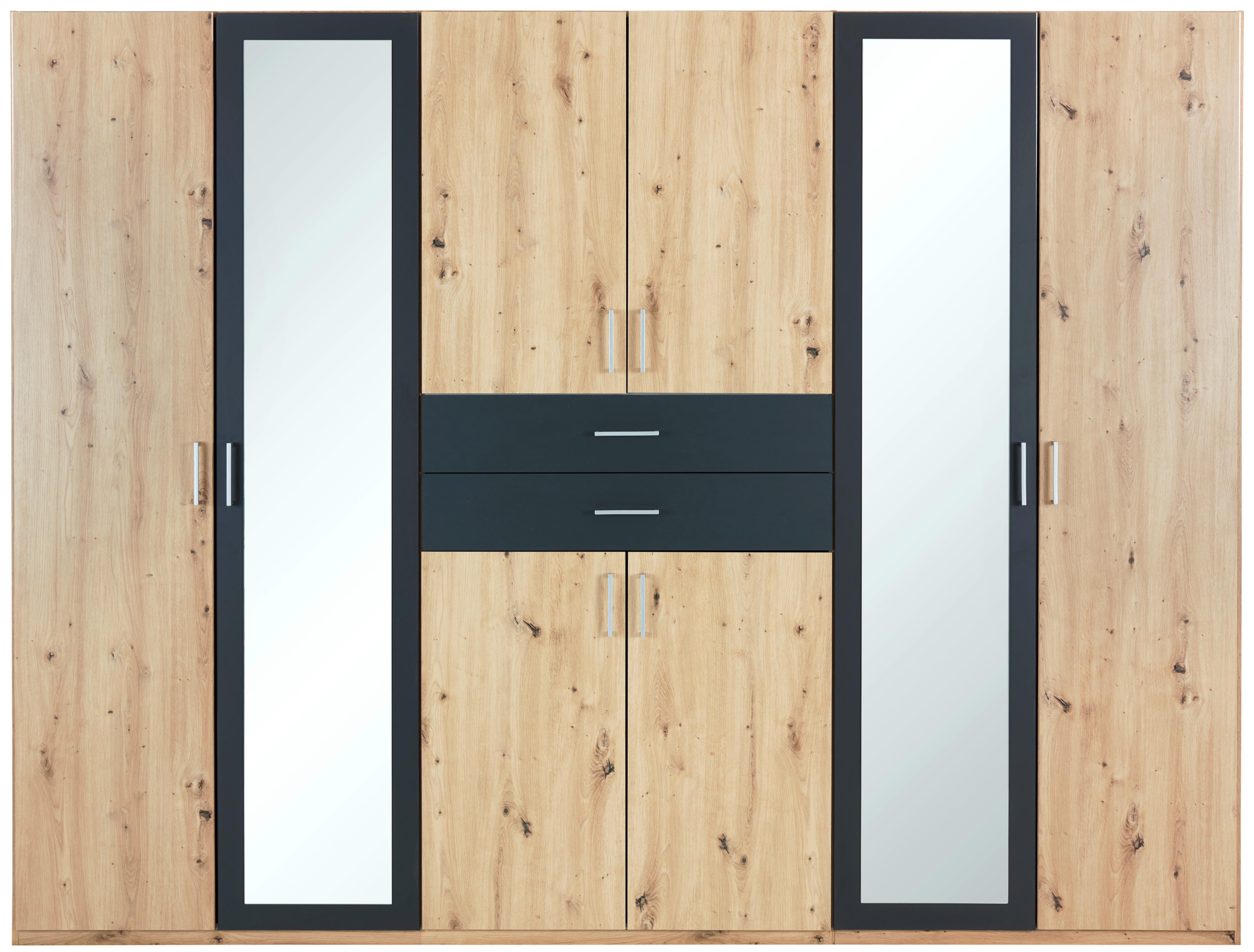 Drehtürenschrank Mit Spiegel + Laden 270cm Diver Eiche Dekor - Eichefarben/Graphitfarben, KONVENTIONELL, Holzwerkstoff (270/210/58cm)