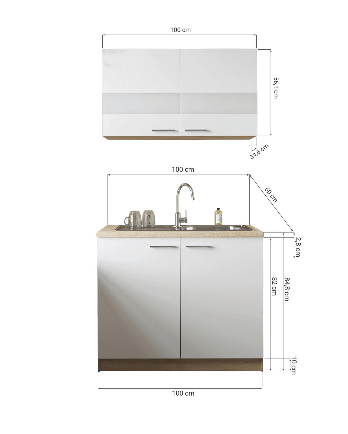 Miniküche Merle Schwarz, Eiche Dekor B: 100 cm - Eichefarben/Schwarz, Basics, Glas/Holzwerkstoff (100cm) - Respekta