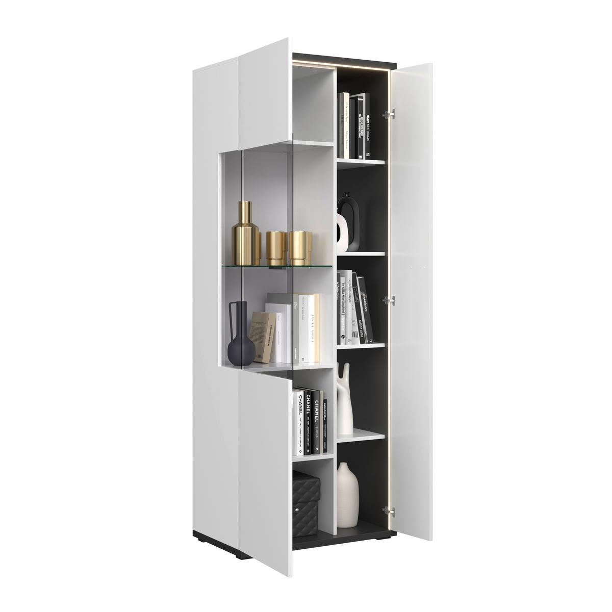 Wohnwand Ambiente Plus Anthrazit/ Weiß B: 300,2 cm - Weiß Hochglanz/Anthrazit, MODERN, Glas/Holzwerkstoff (300,2/199,1/43,6cm)