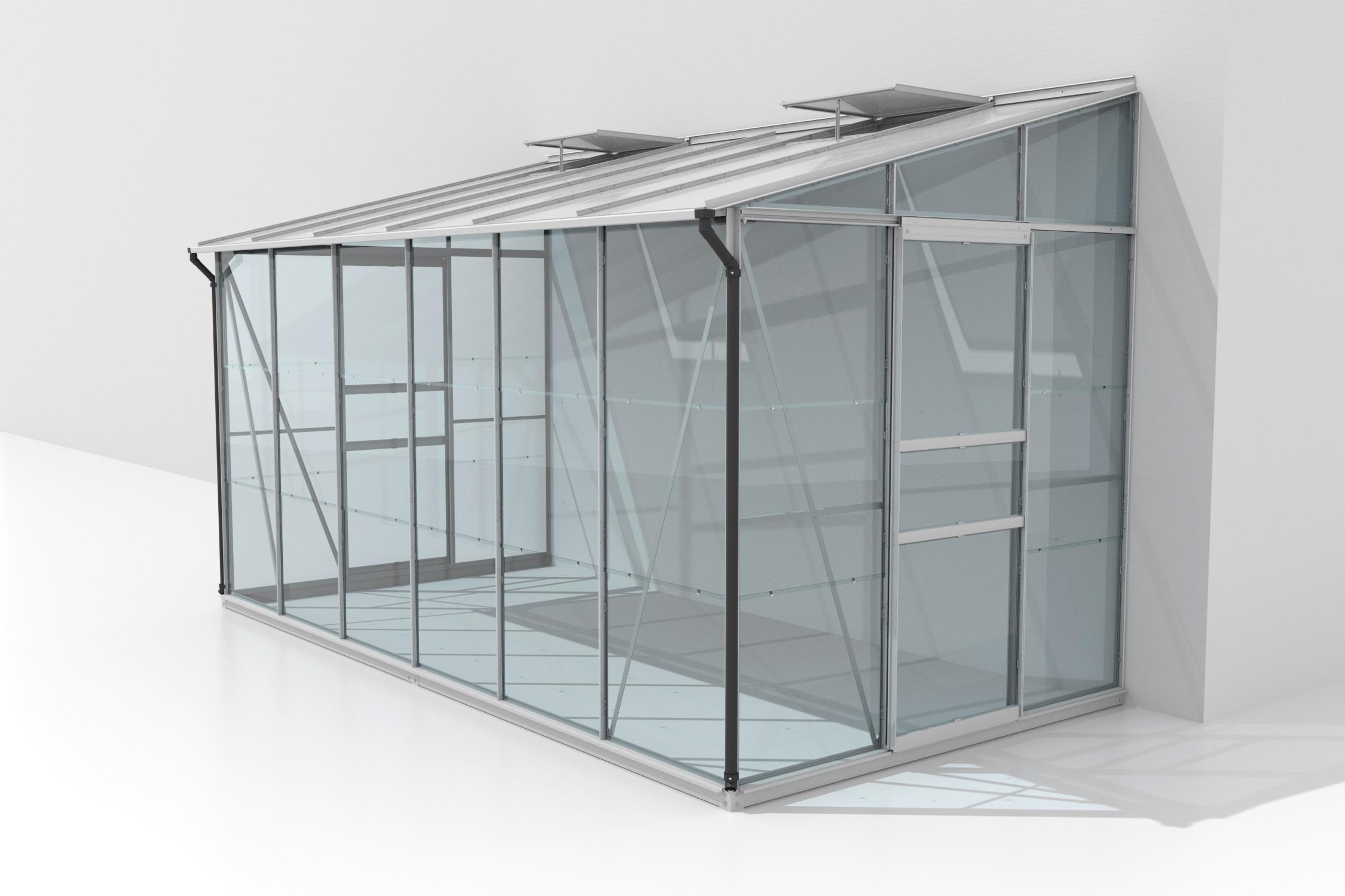 Anlehn-Gewächshausbausatz Ida 7800 Esg/Hkp, Alu - Alufarben, Basics, Glas/Kunststoff (386,5/220,8/201,4cm)