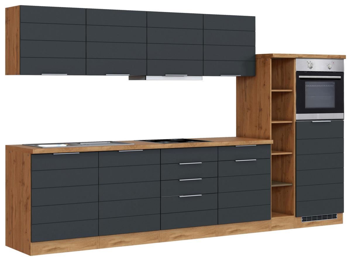Küchenzeile Florenz Mit Geräten 330 Cm Grau/eichefarben - Eiche Wotan/Grau, Design, Holzwerkstoff (330cm) - Held