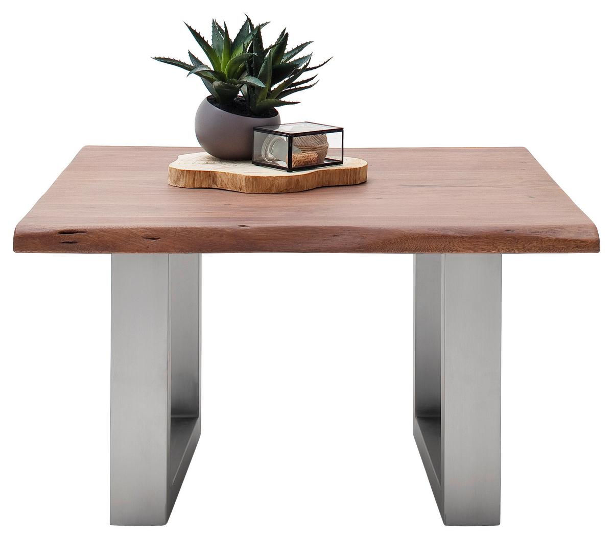 Couchtisch Holz mit Massiver Tischplatte Cartagena, Akazie - Edelstahlfarben/Walnussfarben, MODERN, Holz/Metall (75/45/75cm)