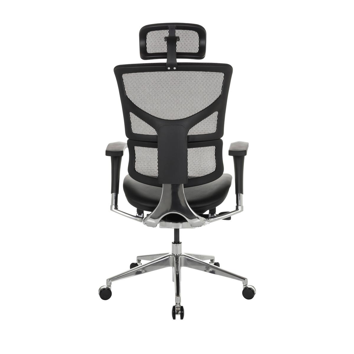 Drehstuhl Ergo-U2 Lm - Silberfarben/Schwarz, Basics, Leder/Kunststoff (70/124-146/67cm) - MID.YOU