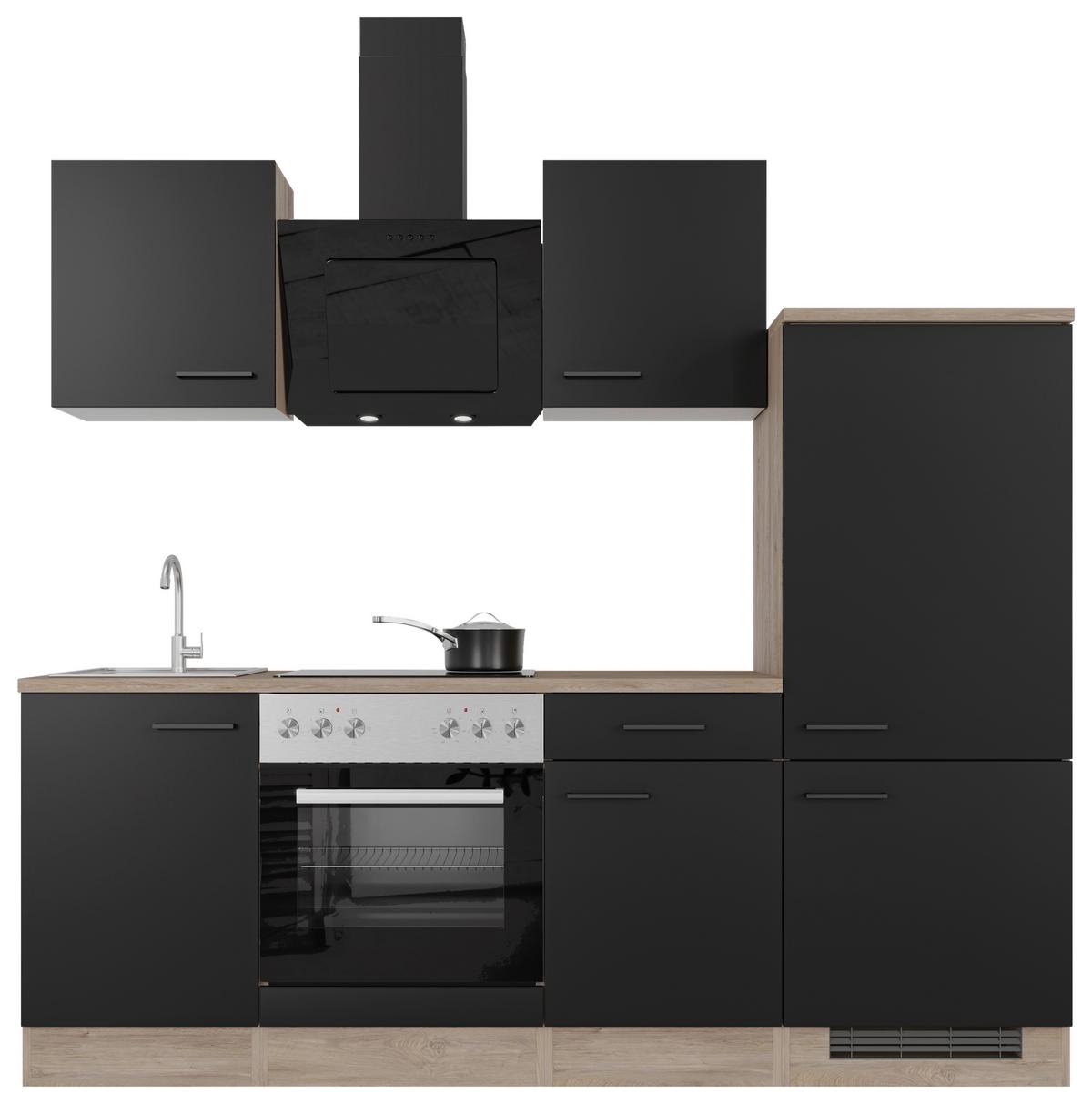 Küchenblock Capri Eiche/Schwarz B: 220 cm - Eichefarben/Schwarz, MODERN, Holzwerkstoff (220cm) - FlexWell