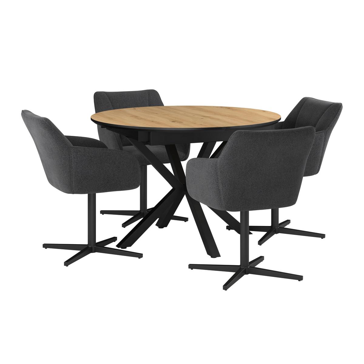 Ausziehtisch Rodin 110 Az 110-150x75x110 cm Naturfarben - Schwarz/Naturfarben, MODERN, Holzwerkstoff/Metall (110-150/75/110cm)