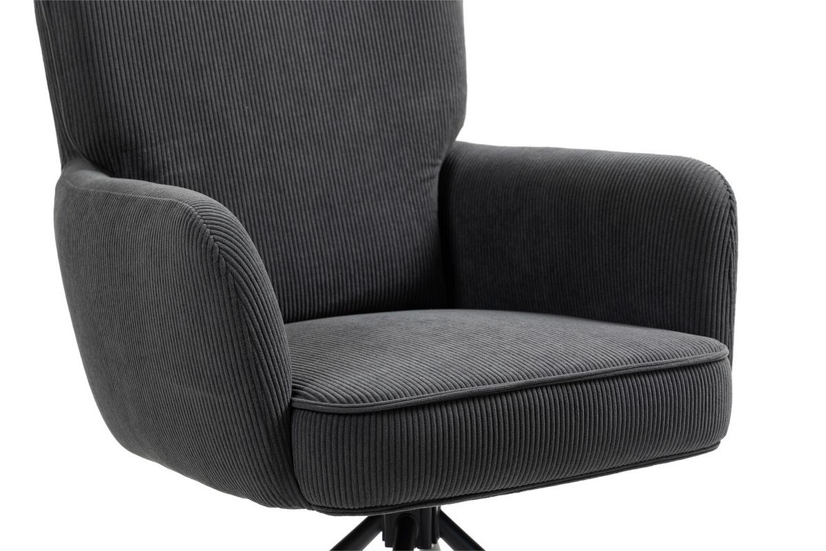 Armlehnstuhl Mila Cord Sitzfl. 180° drehbar, B: 60cm - Anthrazit/Schwarz, KONVENTIONELL, Textil/Metall (60/95/67cm) - MID.YOU