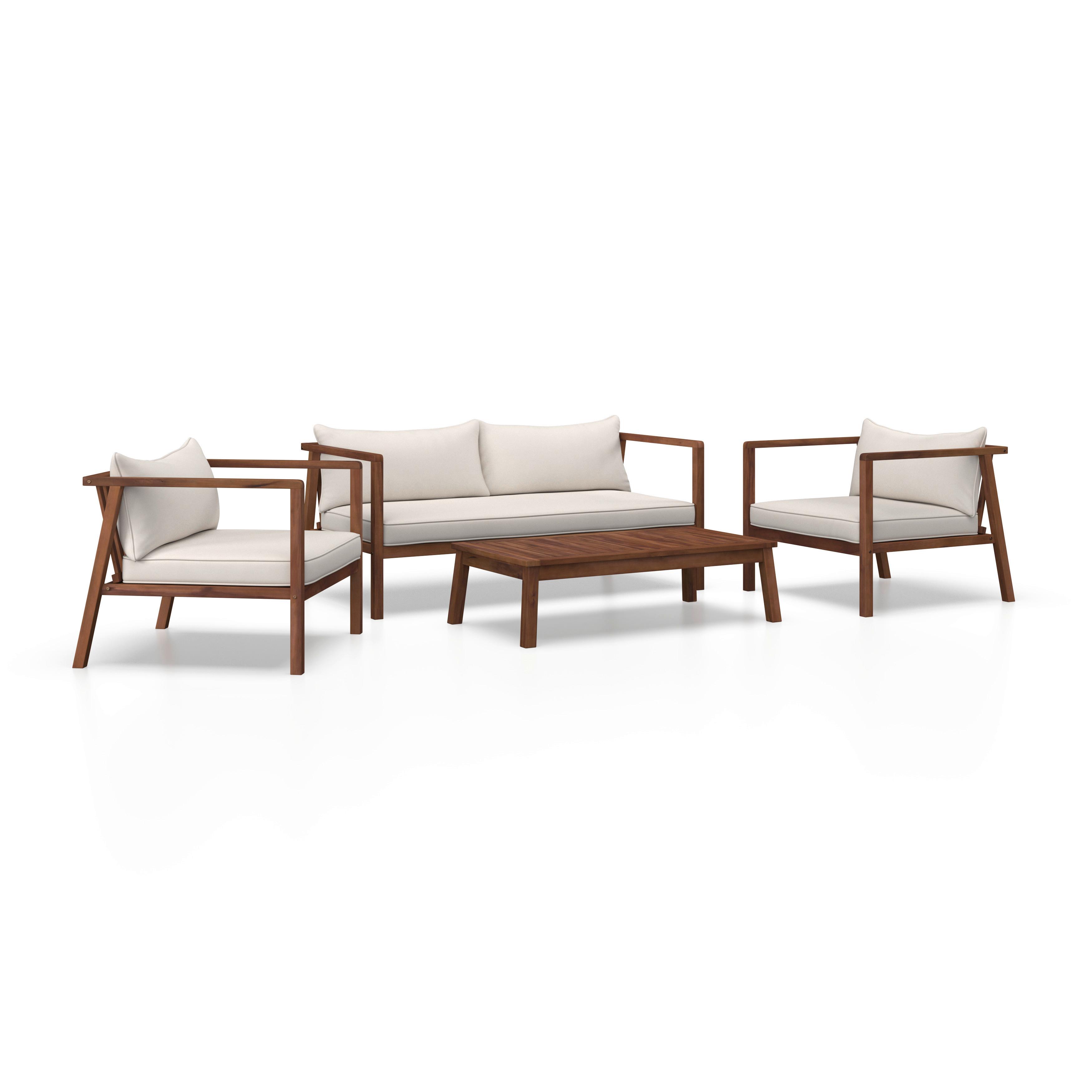 Záhradní sedací souprava PIA - přírodní barvy/barvy akácie, Moderní, dřevo/textil (150/70/79cm) - Bessagi Garden