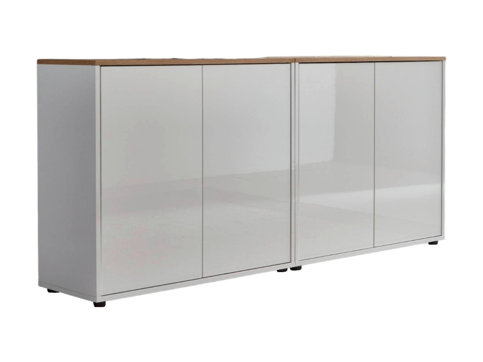 Sideboard Mailand 2 B: 158 Cm Weiß - Weiß Hochglanz/Schwarz, MODERN, Holzwerkstoff (158/73/33cm) - MID.YOU