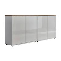 Sideboard Mailand 2 B: 158 cm Weiß - Weiß Hochglanz/Schwarz, MODERN, Holzwerkstoff (158/73/33cm) - MID.YOU