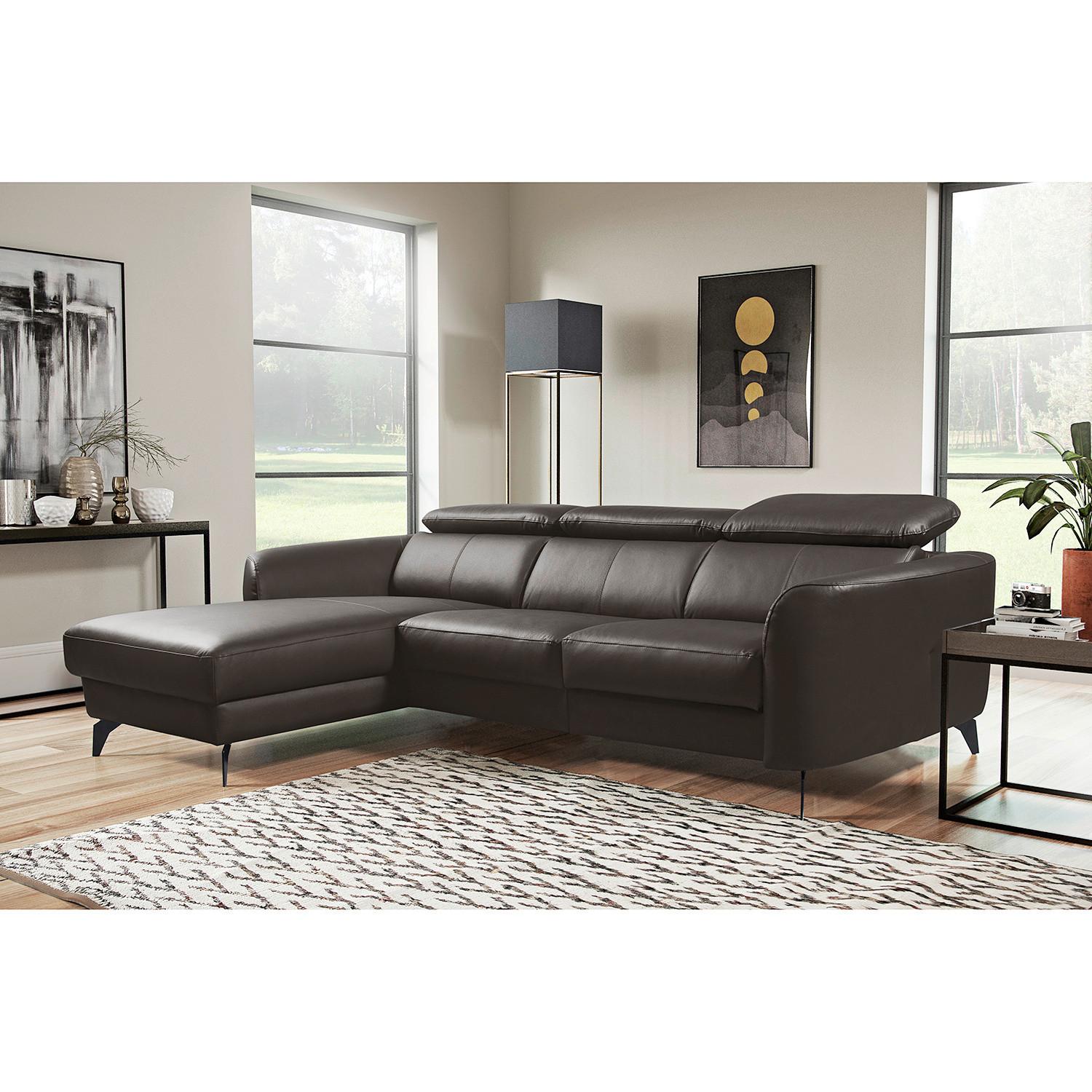 Ecksofa Berne Dunkelbraun S: 183x261 Cm - Dunkelbraun/Schwarz, Design, Leder/Textil (183/261cm) - Livetastic