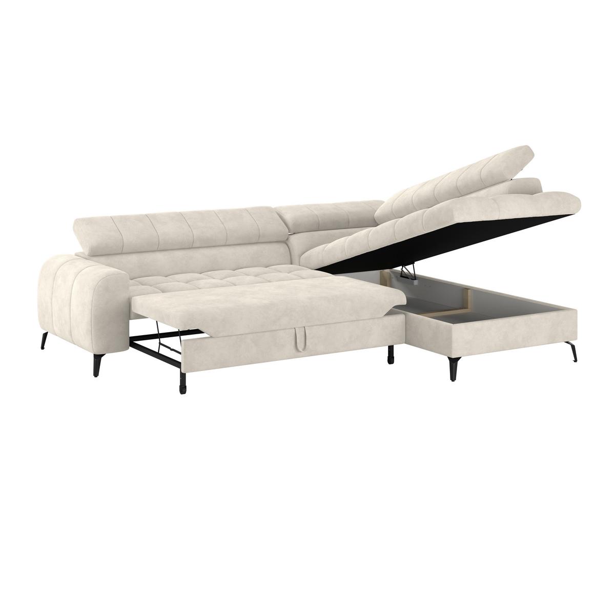Ecksofa Volf Rechts New Cremefarben, S: 261x203 cm - Creme/Schwarz, Trend, Kunststoff/Textil (261/203cm)
