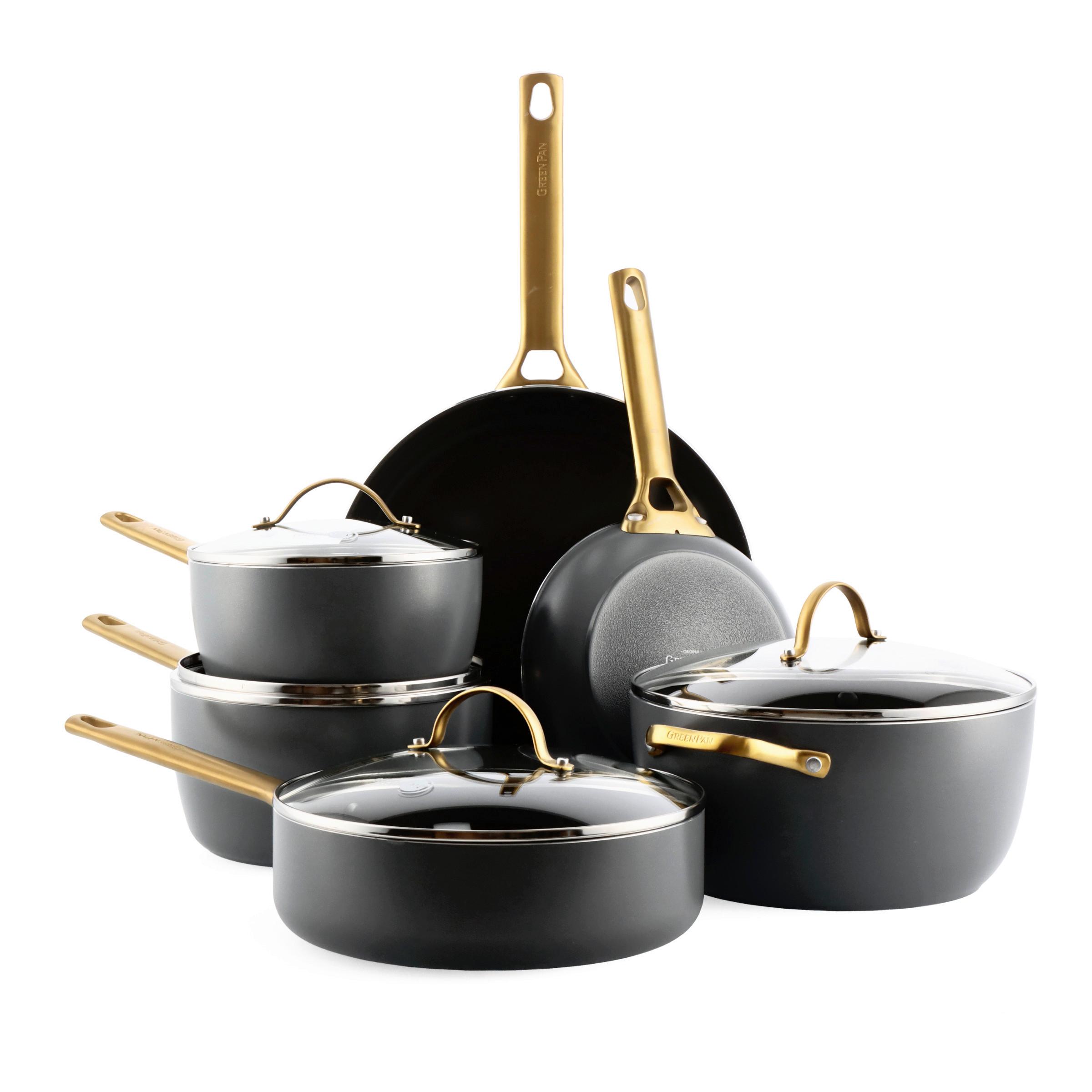 Kochtopfset 6-Teilig. schwarz/Gold - Goldfarben/Schwarz, Basics, Glas/Metall - GreenPan