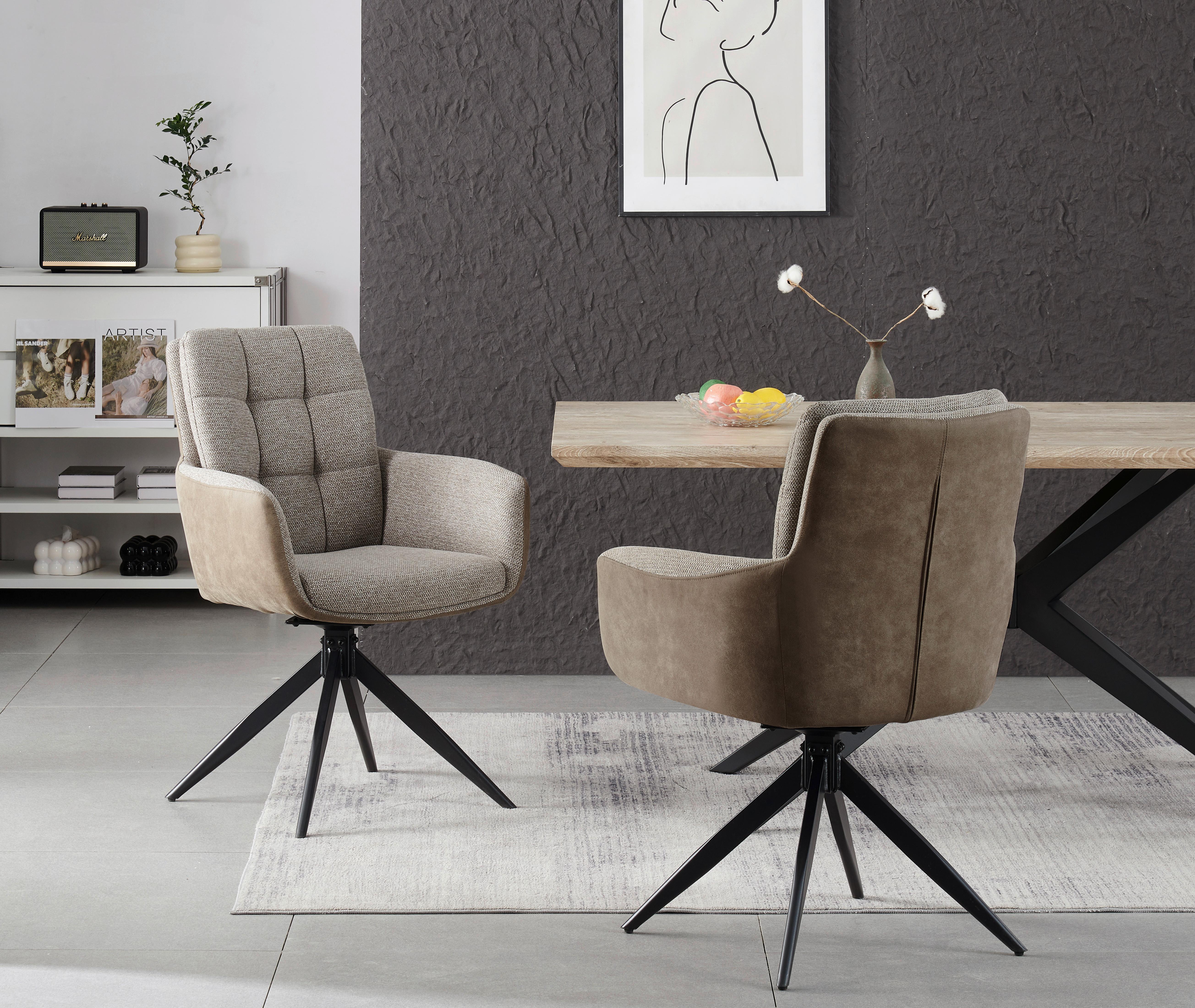 Armlehnstuhl Naim, Braun B: 60 cm, 180° drehbar - Schwarz/Braun, KONVENTIONELL, Holz/Textil (60/93/66cm) - MID.YOU