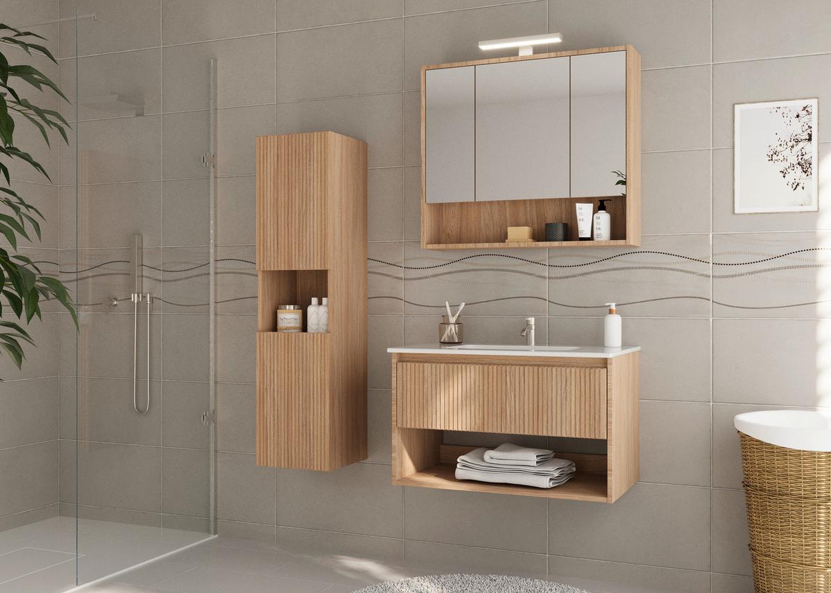 Waschtischkombi Andora Eichefarben Dekor B: 80 cm - Eichefarben, MODERN, Keramik/Holzwerkstoff (80cm) - Stylife