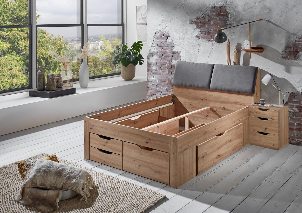 Tárolós Ágy Maxi 140/200 Cm - Artisan tölgy/szürke, Konventionell, faalapú anyag (140/200cm)