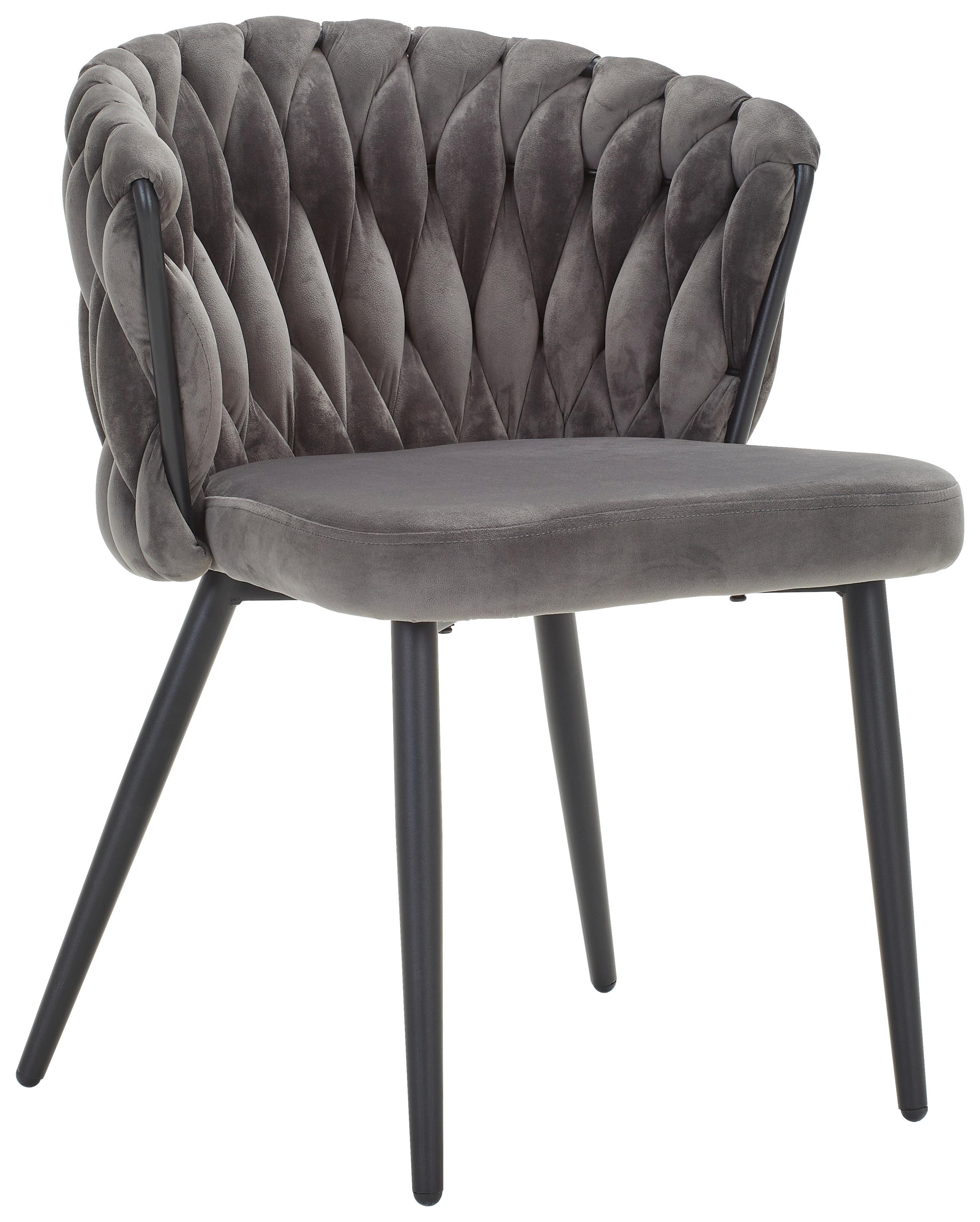 Stuhl Hardy Samt Grau B: 63 cm - Schwarz/Grau, MODERN, Textil/Metall (63/58/78cm) - Livetastic