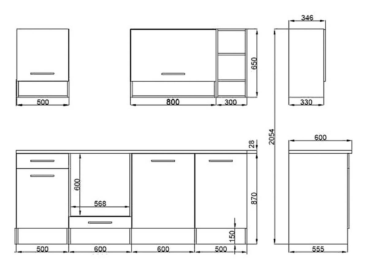 Konyhablokk Gépek Nélkül Madeira - tölgyfa színű/fehér, Basics, faalapú anyag (220cm) - MID.YOU