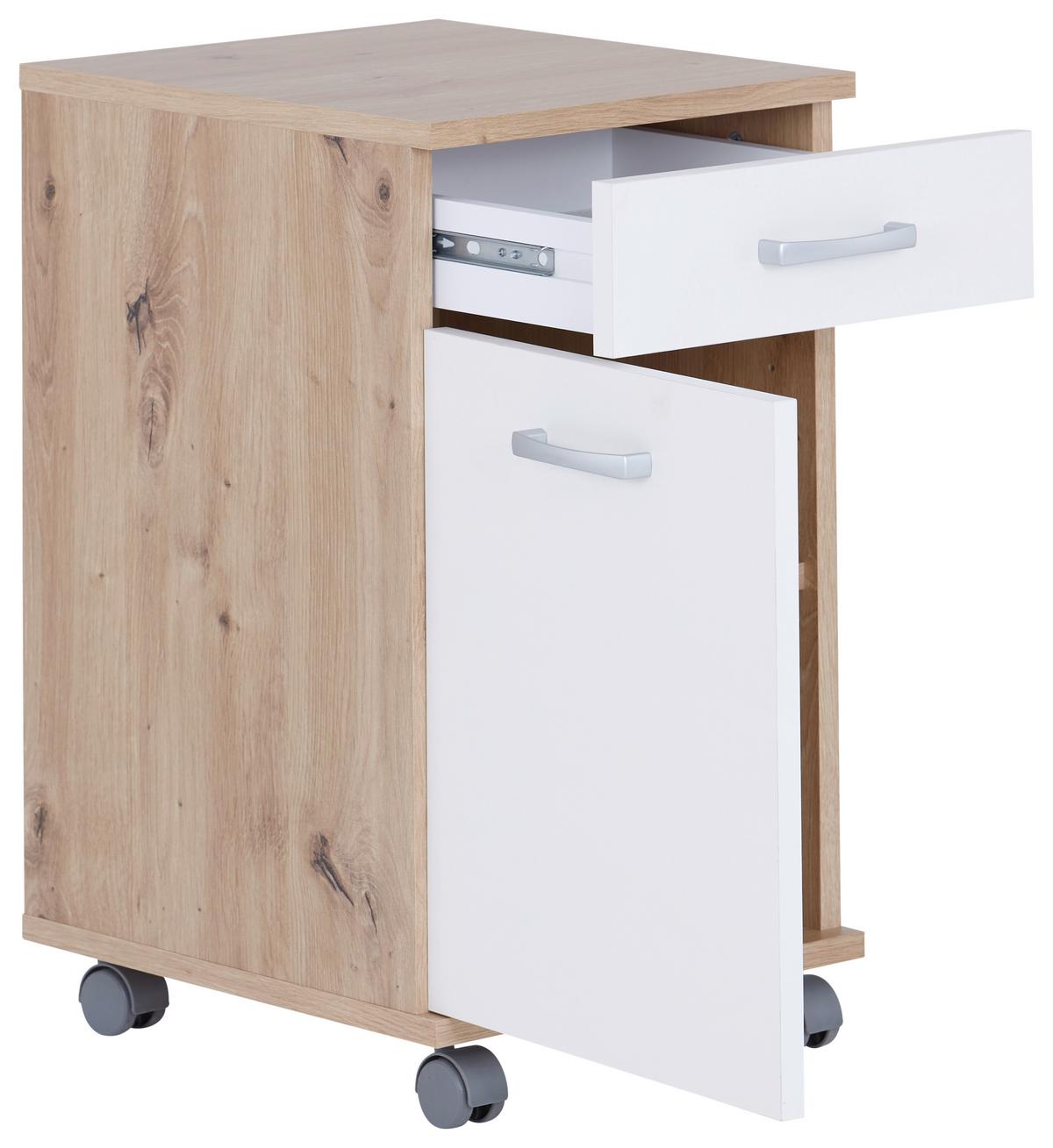 Rollcontainer Eiche Dekor/Weiß Rimini 33x59,5x38 cm - Weiß/Eiche Artisan, MODERN, Holzwerkstoff (33/59,5/38cm)