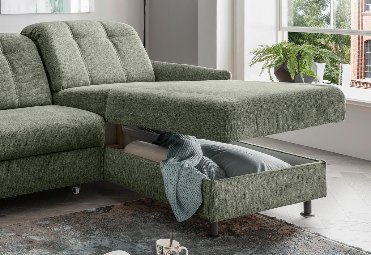 Ecksofa Minori Chenille Grün - Schwarz/Grün, MODERN, Textil (267/184cm) - Livetastic