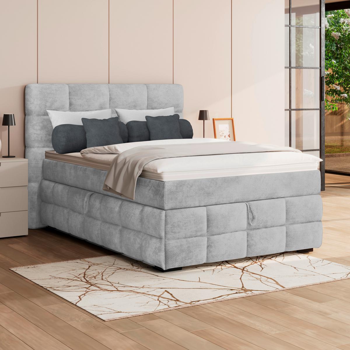 Čalúnená posteľ VEGA 140x200 cm, svelosivá - čierna/zelená, Trend, drevo/textil (140/200cm)