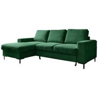 Rohová rozkládací pohovka ALEX, levý roh - černá/smaragdově zelená, Design, kov/dřevo (148/236cm) - MID.YOU