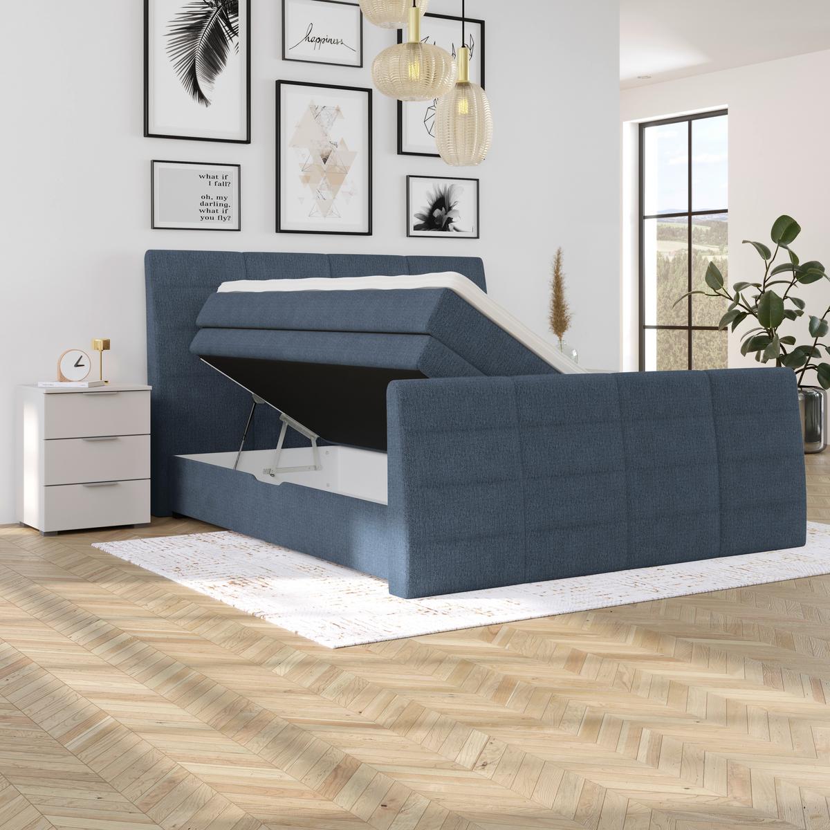 Boxspringbett Libra - Schwarz/Dunkelblau, KONVENTIONELL, Textil (180/200cm)