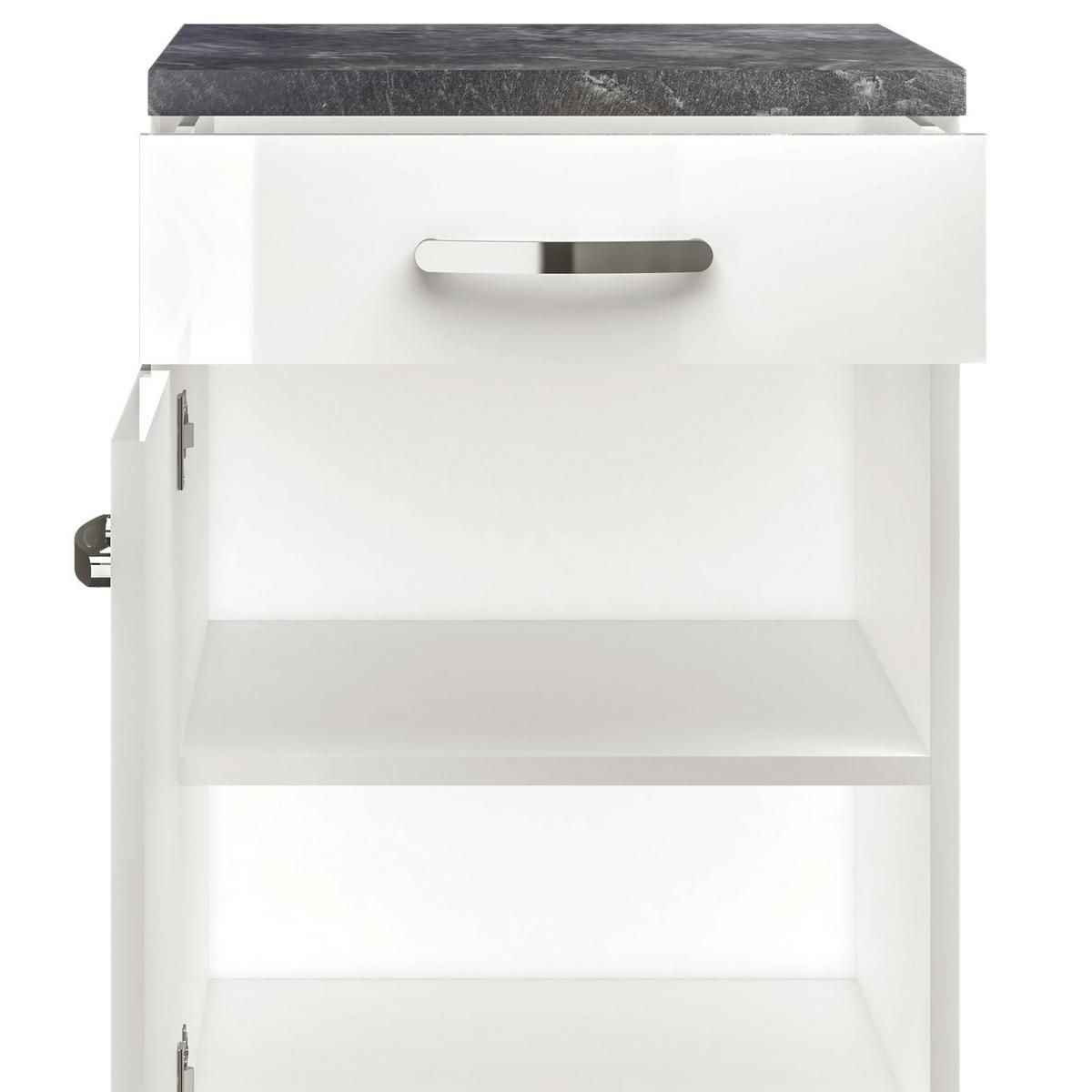 Küchenunterschrank Alba B: 50 cm Weiß/Schiefer mit Lade - Schieferfarben/Weiß Hochglanz, MODERN, Holzwerkstoff (50/86/60cm)