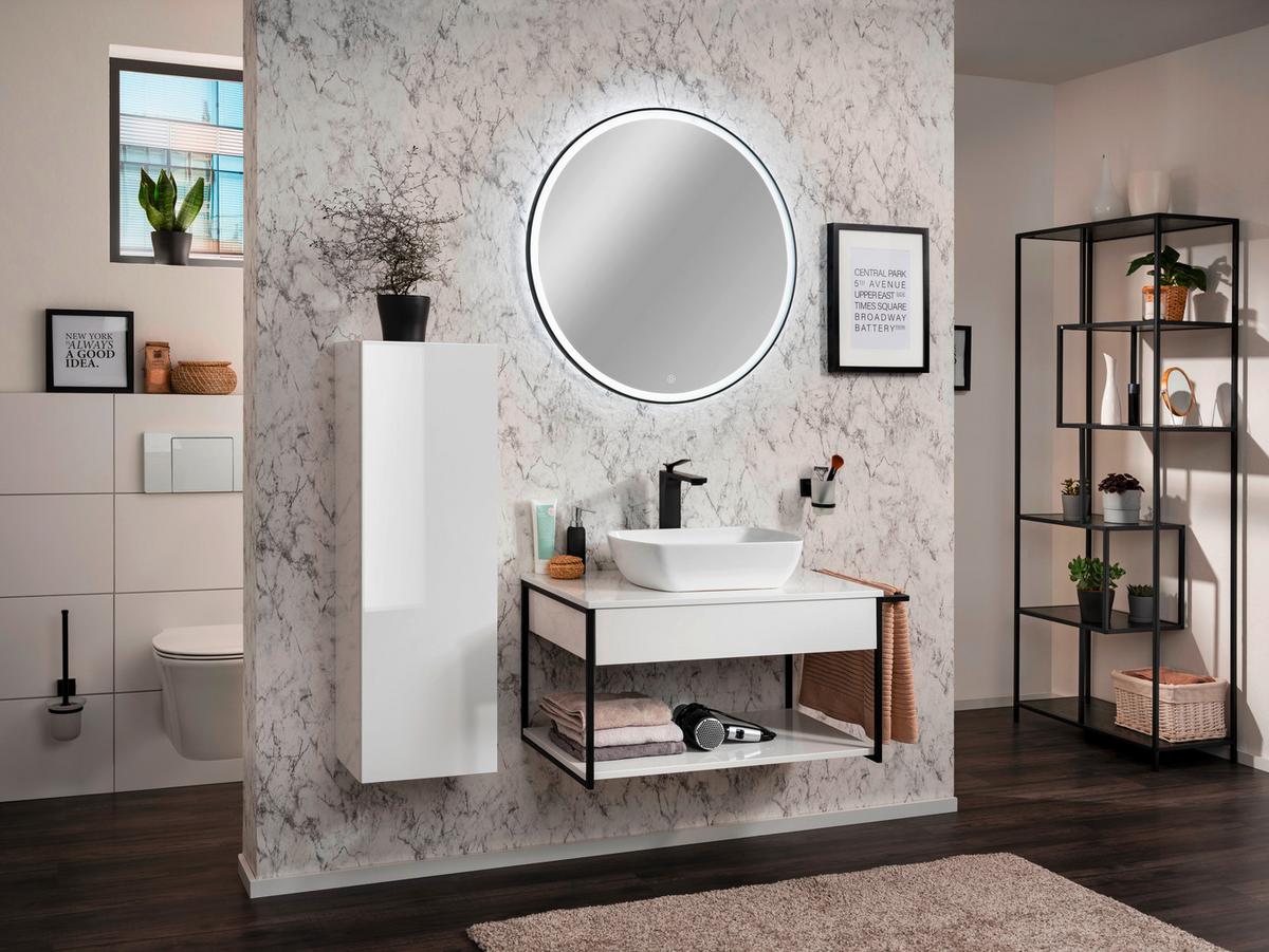 Waschbecken mit Unterschrank New York B: 87,5 cm Weiß - Schwarz/Weiß, MODERN, Holzwerkstoff/Metall (87,5/43,5/47,5cm) - MID.YOU