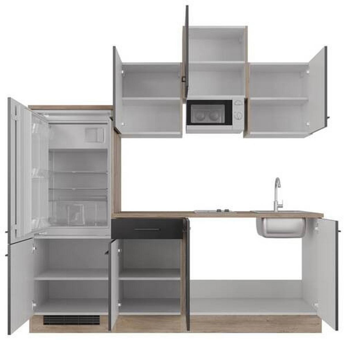 Küchenblock Capri Eiche/Schwarz B: 210 cm - Eichefarben/Schwarz, MODERN, Holzwerkstoff (210cm) - FlexWell