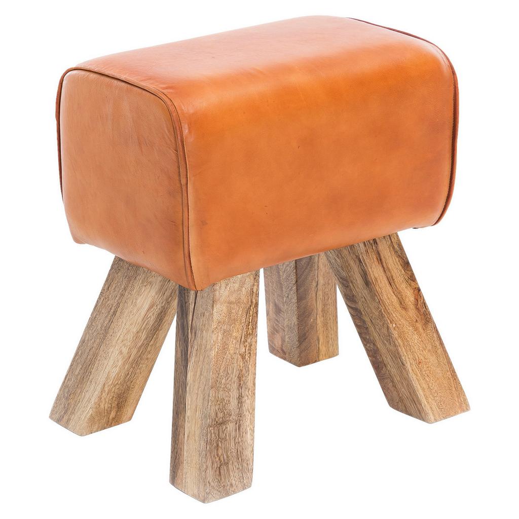 Hocker Wl5.108 Leder Braun Sitz Gepolstert H: 47 cm