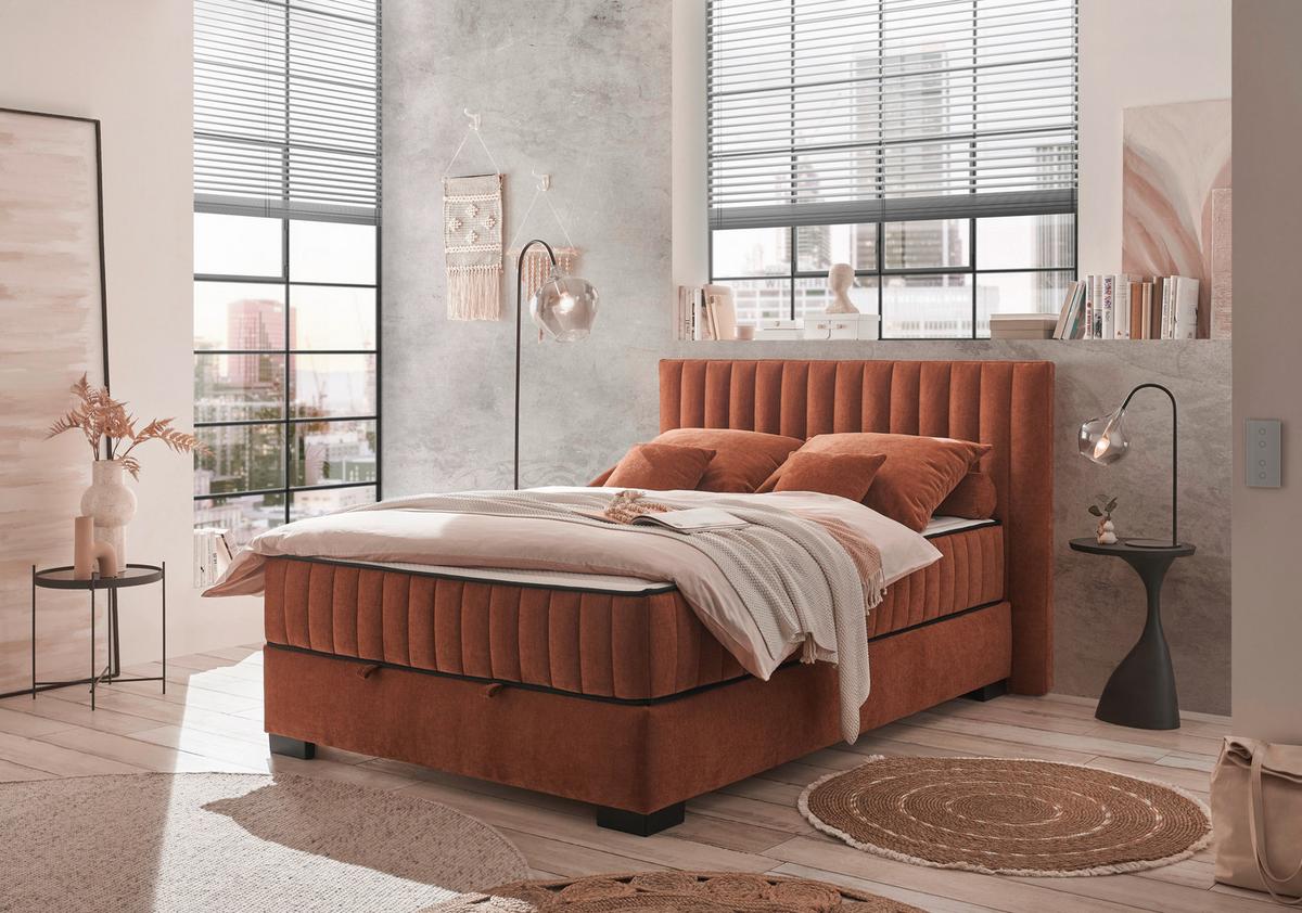 Boxbett Nagol C - Cognac/Schwarz, MODERN, Holzwerkstoff/Textil (140/200cm) - MID.YOU