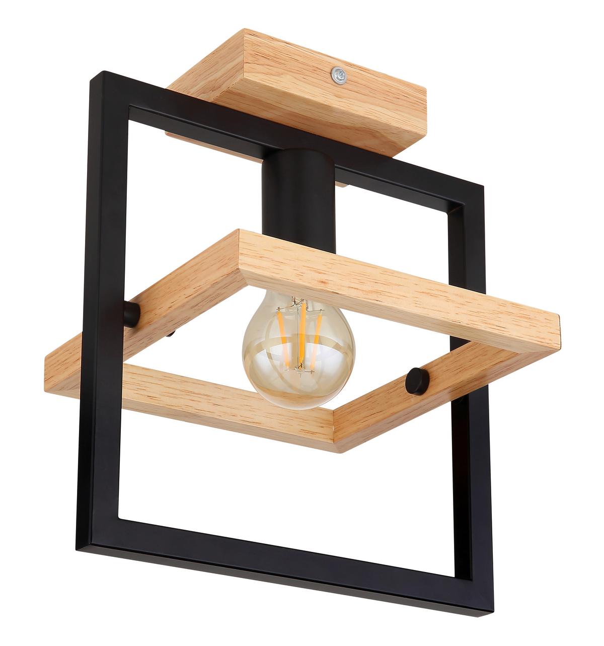 Deckenleuchte L: 25 cm 1-Flammig drehbar mit Holz - Dunkelbraun/Schwarz, Natur, Holz/Metall (25/19,8/28cm) - Globo
