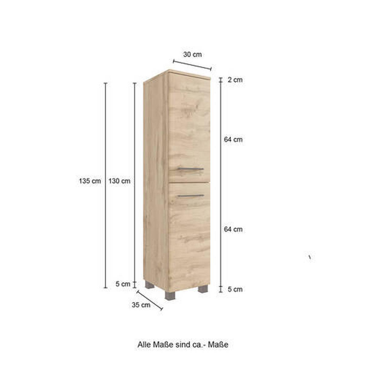 Midischrank Manchester B: 30 Cm Eiche Wotan Dekor - Eichefarben/Schwarz, MODERN, Holzwerkstoff (30/130/35cm) - Held