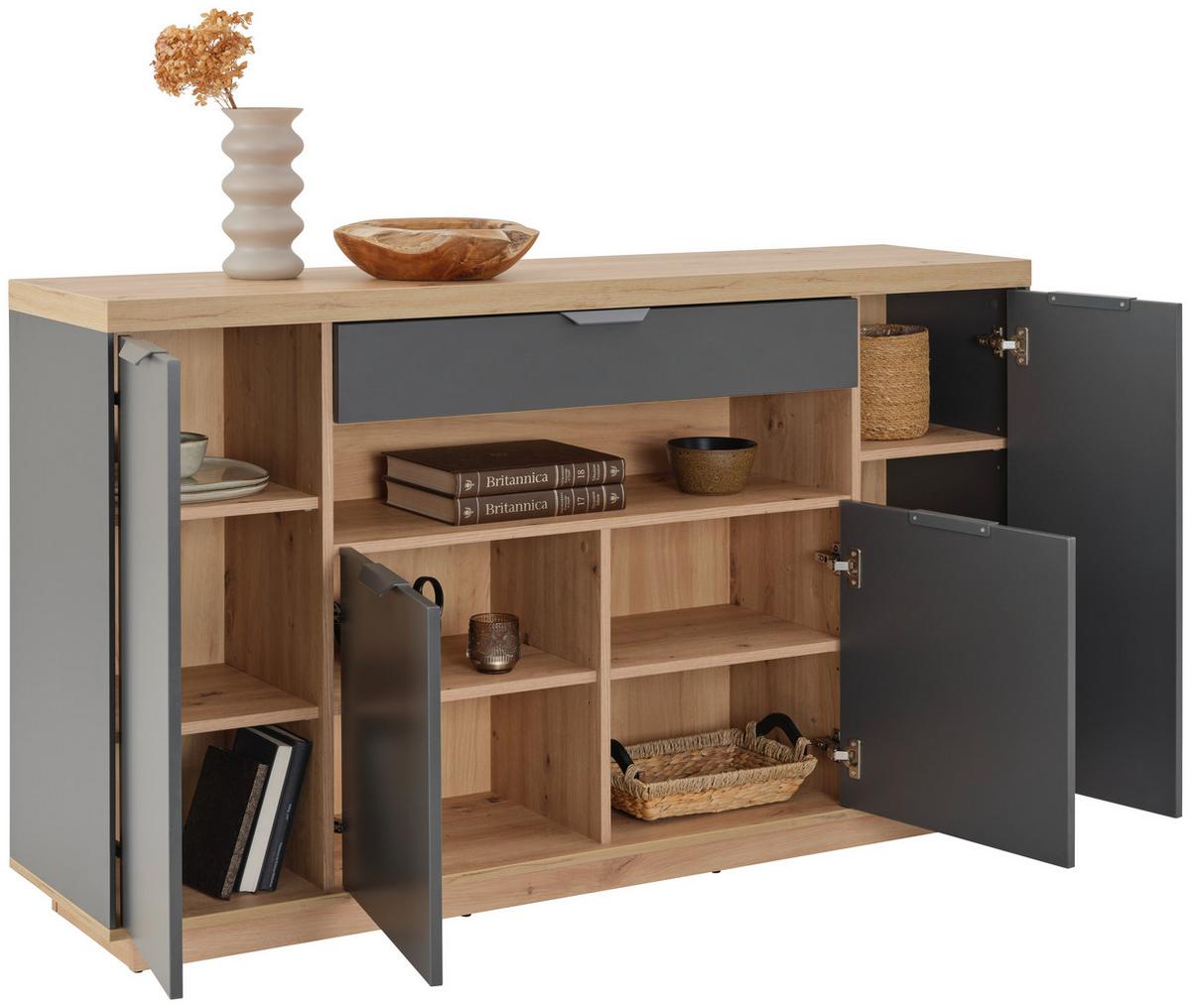 Sideboard Jake Anthrazit/Eiche Dekor B: 153cm - Anthrazit/Eiche Artisan, Trend, Holzwerkstoff (153/92/38cm)