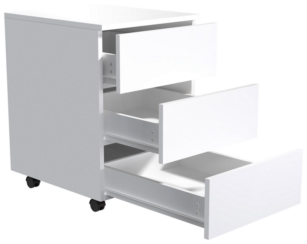 Rollcontainer Weiß Dalrosa 39x55x45 Cm - Weiß, MODERN, Holzwerkstoff/Kunststoff (39/55/45cm) - MID.YOU