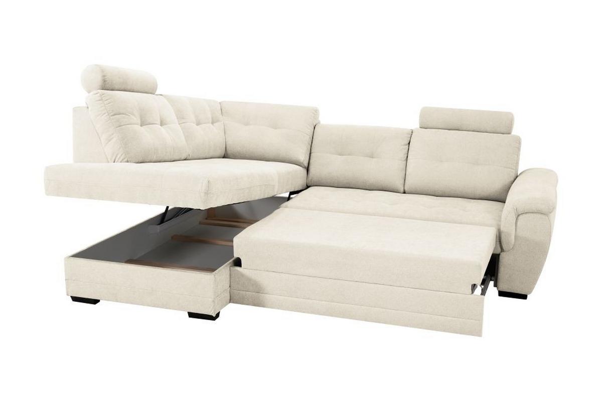 Rohová sedačka FALCO, ľavá, krémová ženilka,2x op.hlavy - čierna/krémová, Konventionell, drevo/kompozitné drevo (183/251cm) - Ondega