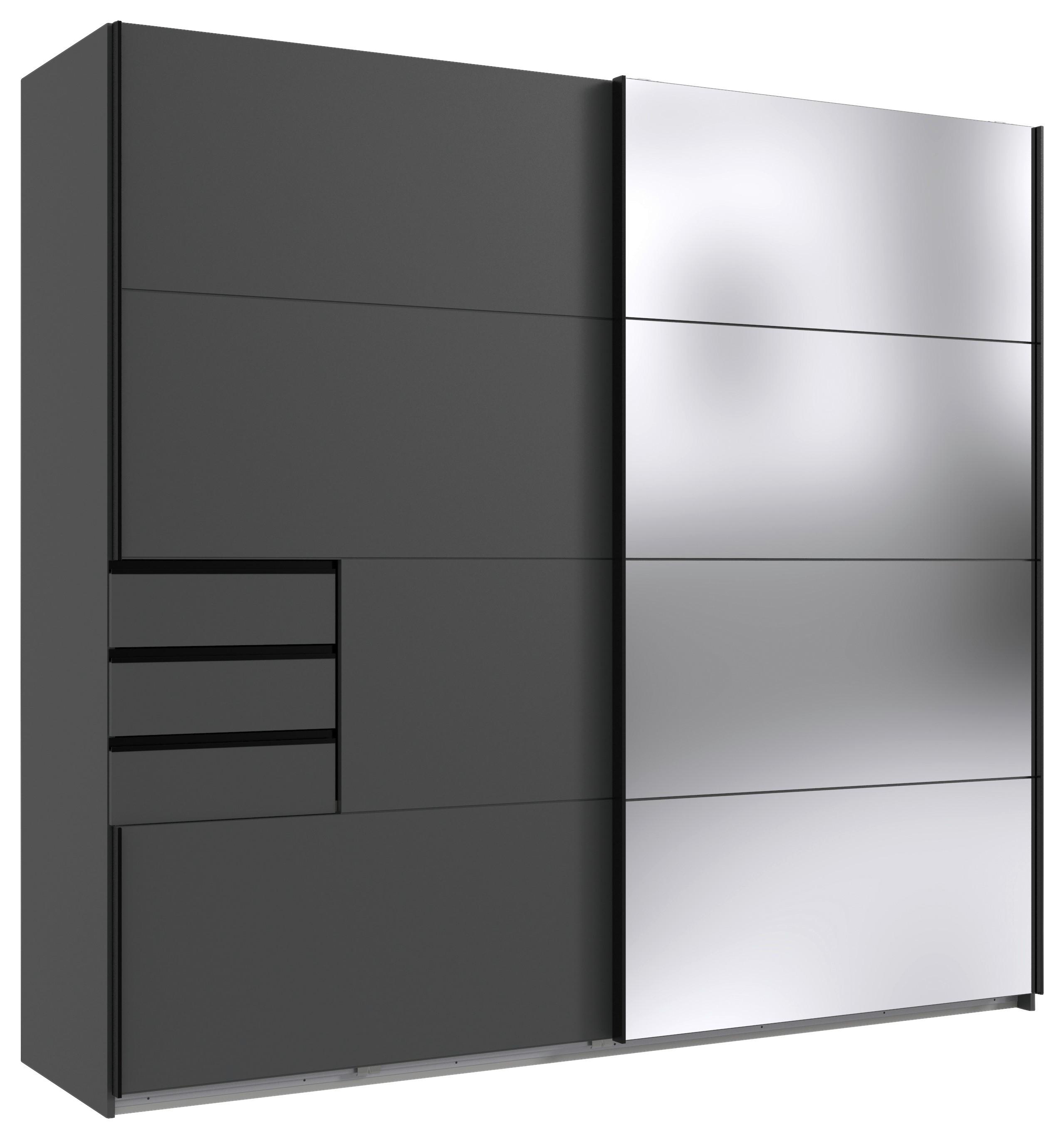 Skříň s posuv. dveřmi SAIGON grafit/zrcadlo š. 225 cm - barvy stříbra/černá, Konvenční, kov/kompozitní dřevo (225/208/64cm) - Premium Living