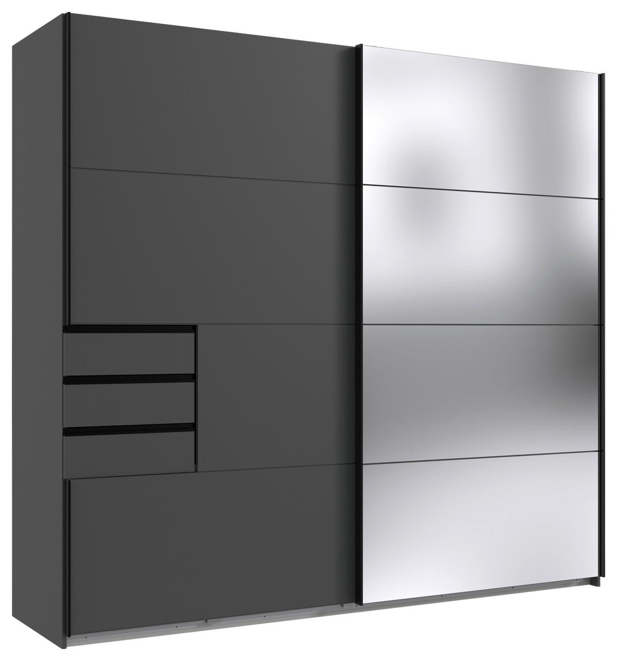 Skříň s posuv. dveřmi SAIGON grafit/zrcadlo š. 225 cm - barvy stříbra/černá, Konvenční, kov/kompozitní dřevo (225/208/64cm) - Premium Living