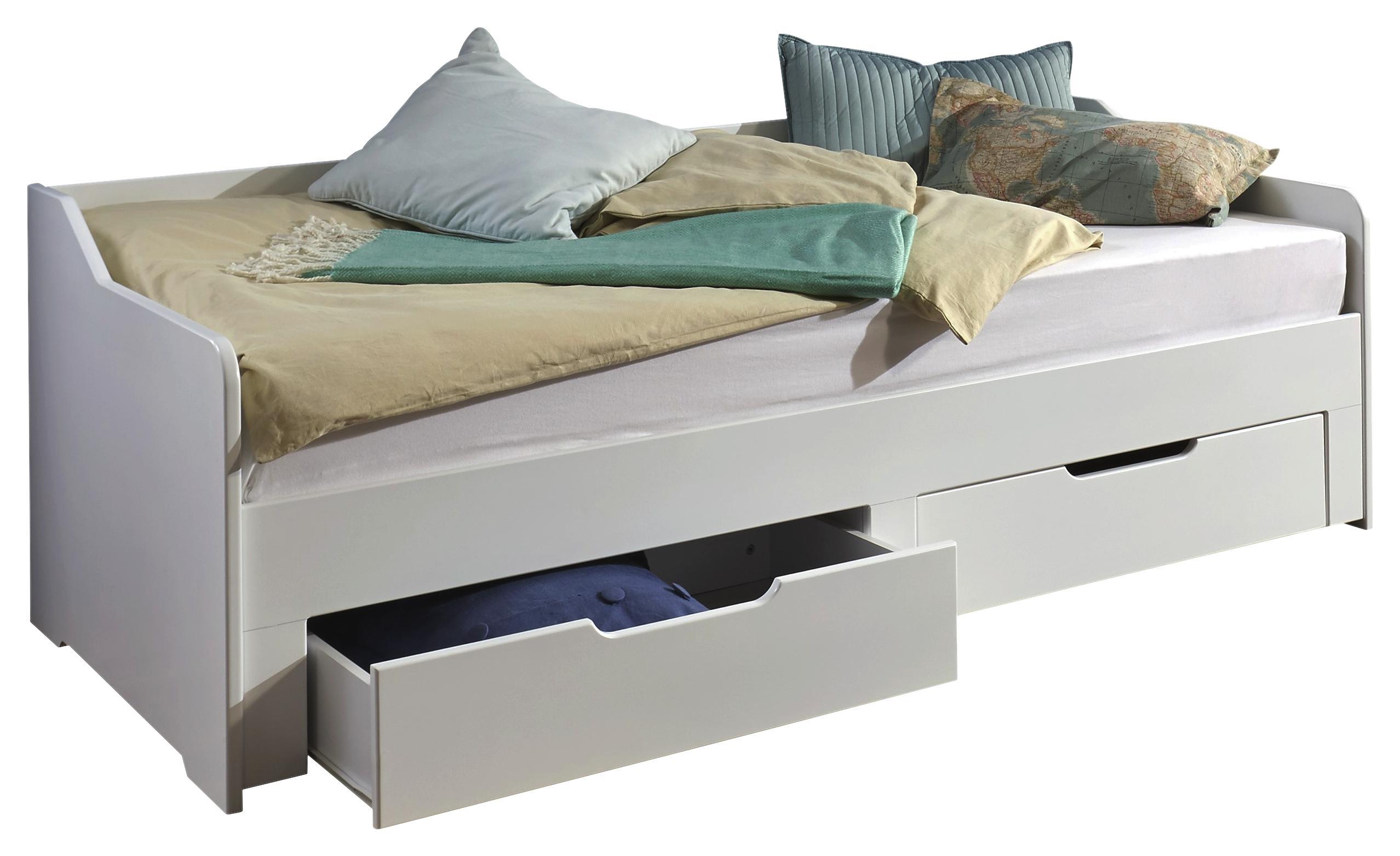 Ágy Tárolóval Anna - Fehér/Bükk, modern, Faalapú anyag/Fa (94-184/70/205cm)