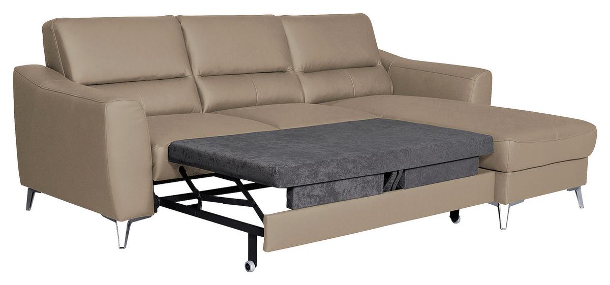 Ecksofa Santos Sahara S: 241 cm - Chromfarben/Sahara, Design, Leder/Textil (241/168cm) - Livetastic