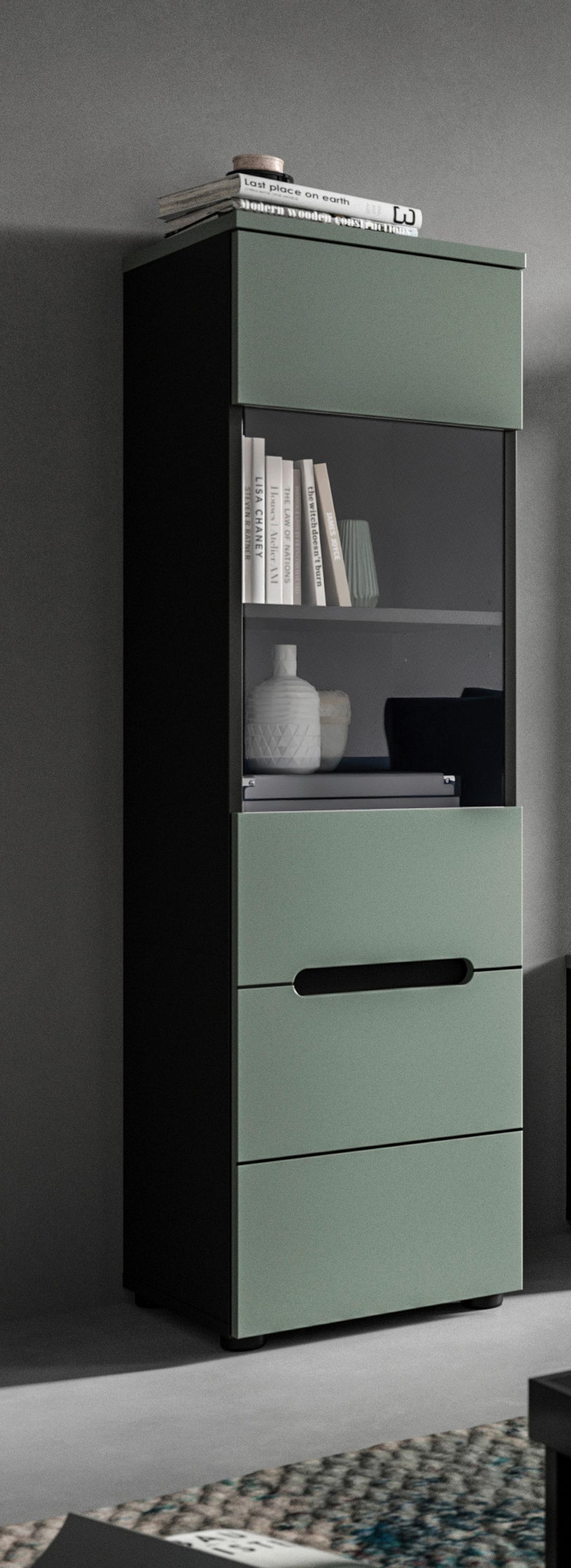 VITRINE Canu Graugrün B: 36cm - Schwarz/Graugrün, Design, Holzwerkstoff (36/125/33cm) - Livetastic