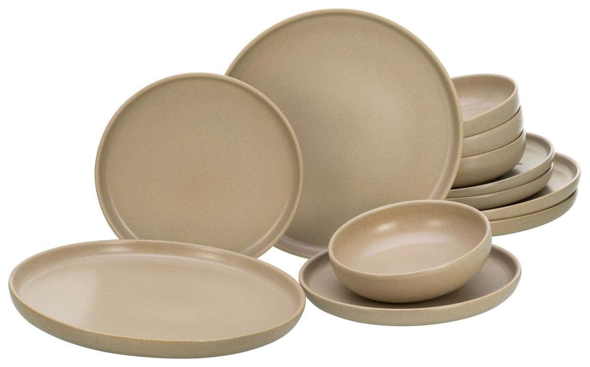 Tafelservice Uno Keramik 4Personen Geschirr Set Sand - Sandfarben, Trend, Keramik (43/40/37cm) - Creatable