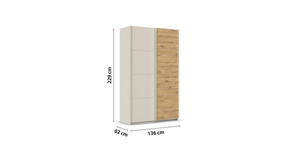 Schwebetürenschrank Feldkirch 136cm Champagner/Eiche Artisan - Champagner/Eiche Artisan, Trend, Holzwerkstoff (136/229/61cm) - Luca Bessoni