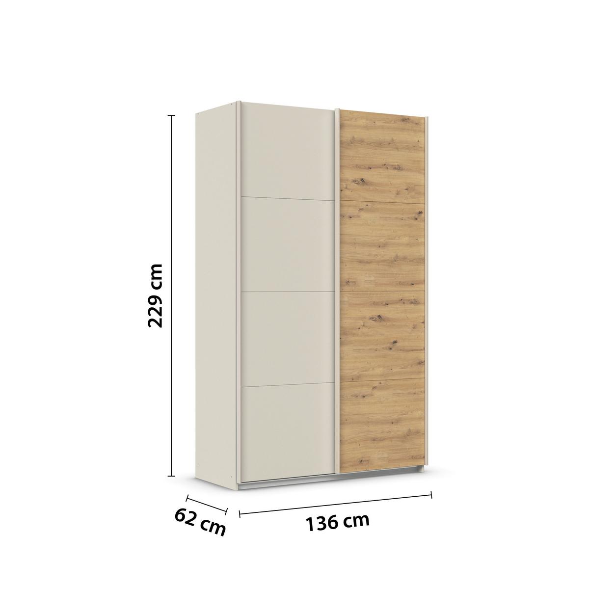 Schwebetürenschrank Feldkirch 136cm Champagner/Eiche Artisan - Champagner/Eiche Artisan, Trend, Holzwerkstoff (136/229/61cm) - Luca Bessoni