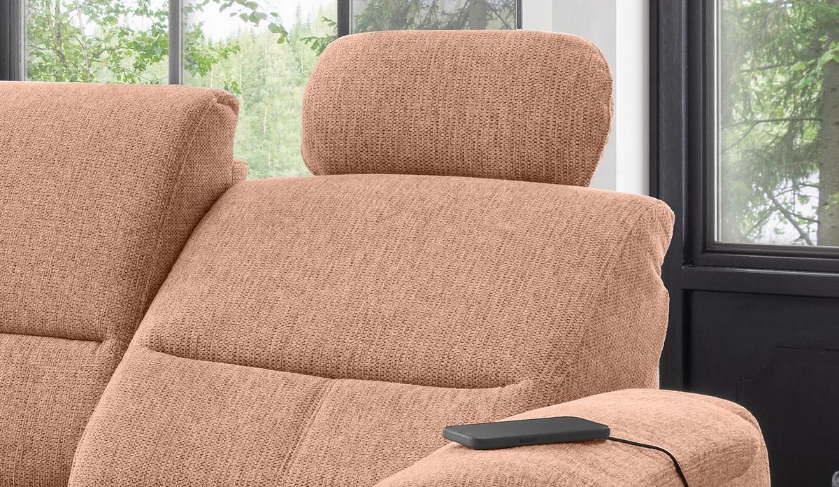 Ecksofa mit Stauraum Parole Koralle Chenille - Chromfarben/Koralle, MODERN, Textil (165/231cm) - Livetastic
